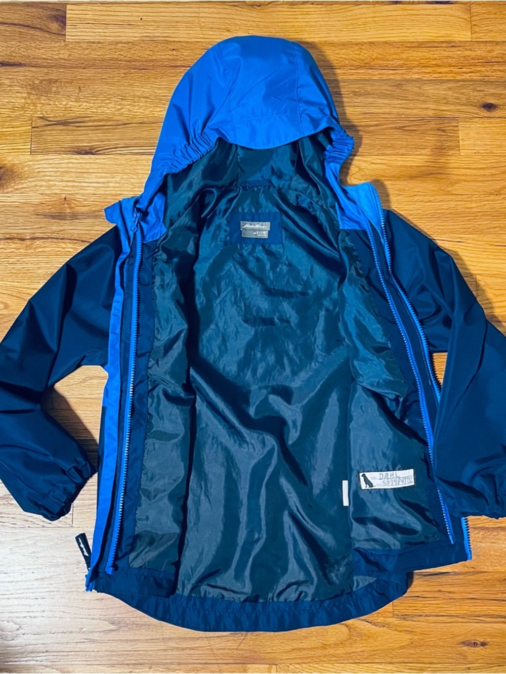 Eddie Bauer Kids Two-tone Blue Hooded Windbreaker Jacket Sz 7/8 - Picture 3 of 7